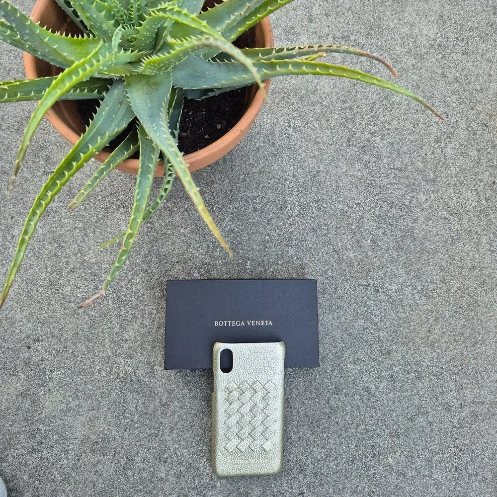 NIB Bottega Veneta Intrecciato Leather iPhone X Case in Platinum